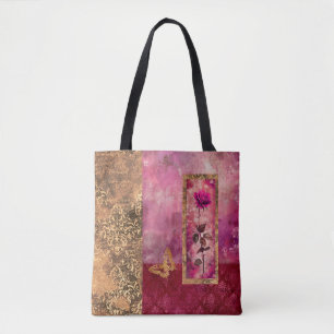 Hete roze roos grunge stijl bloemen tote bag