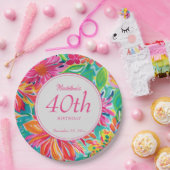 Hete Roze Sinaasappels Waterverf Bloemen 40e Verja Papieren Bordje (Feest)