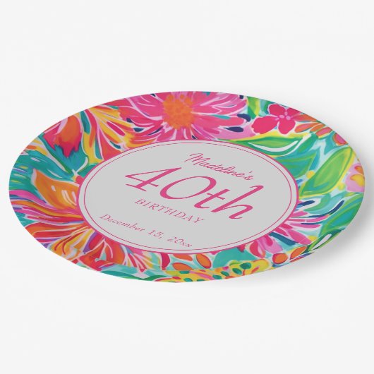 Hete Roze Sinaasappels Waterverf Bloemen 40e Verja Papieren Bordje (Gekanteld)