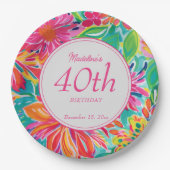 Hete Roze Sinaasappels Waterverf Bloemen 40e Verja Papieren Bordje (Voorkant)