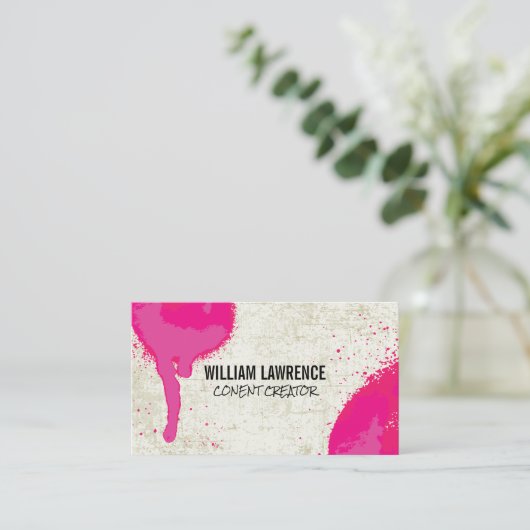 Hete Roze Spuitverf | Grungy artistieke achtergron Visitekaartje (Staand voorkant)