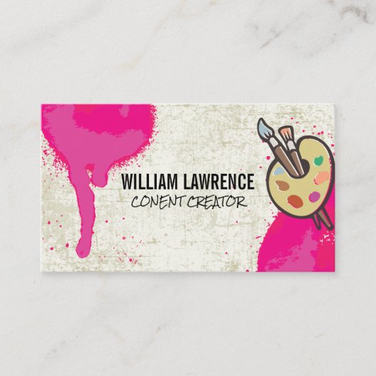 Hete Roze Spuitverf | Schilderskwast Kunst Visitekaartje (Voorkant)
