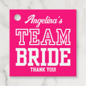 Hete Roze Team Bruid Bachelorette Feest Bedankjes Labels (Voorkant)
