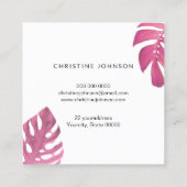 hete roze tropische bladeren vierkante visitekaartje (Achterkant)