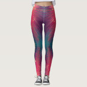 Hete roze turquoise abstracte lijnen patroon moder leggings (Voorkant)
