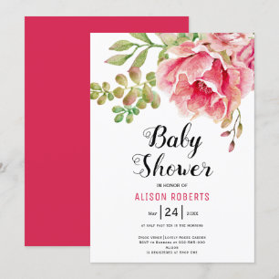Hete roze waterverf bloemen floral baby shower kaart