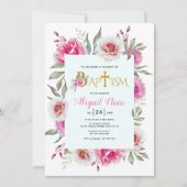 Hete roze waterverf bloemen meisje bloemendoop kaart (Voorkant)