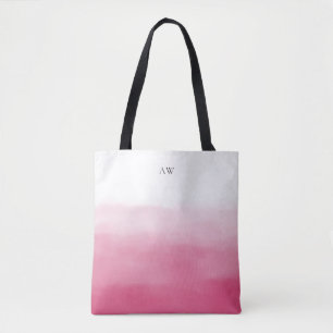 Hete Roze Waterverf Ombre Modern Monogram Tote Bag