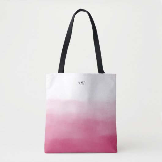 Hete Roze Waterverf Ombre Modern Monogram Tote Bag (Voorkant)