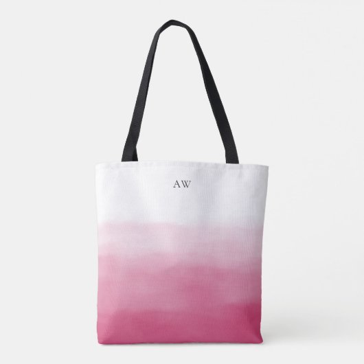 Hete Roze Waterverf Ombre Modern Monogram Tote Bag (Achterkant)