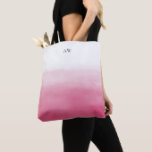Hete Roze Waterverf Ombre Modern Monogram Tote Bag (Dichtbij)