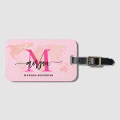 Hete Roze Wereld Reiziger Kaart Monogram Naam Bagagelabel (Voorkant (horizontaal))