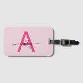 Hete Roze Wereld Reiziger Kaart Monogram Naam Bagagelabel (Voorkant (horizontaal))