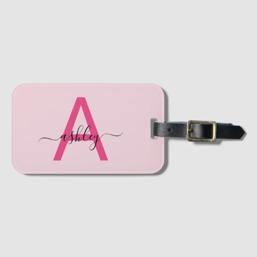 Hete Roze Wereld Reiziger Kaart Monogram Naam Bagagelabel (Voorkant (horizontaal))