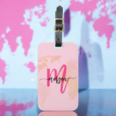 Hete Roze Wereld Reiziger Kaart Monogram Naam Bagagelabel