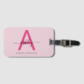 Hete Roze Wereld Reiziger Kaart Monogram Naam Bagagelabel (Voorkant (horizontaal))