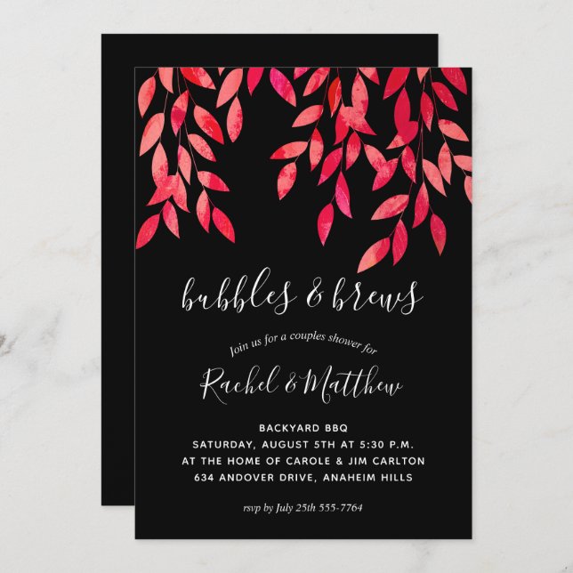 Hete Roze Wijnranken op Zwarte Trouw Bruiloft Borr (Voorkant / Achterkant)