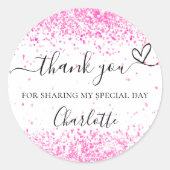 Hete roze witte confetti bedankt ronde sticker (Voorkant)