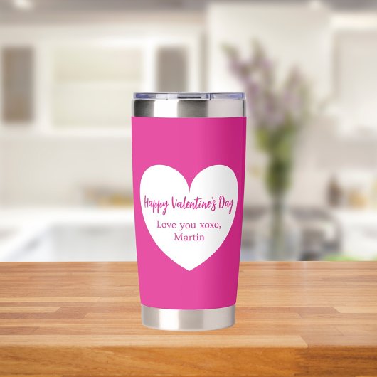 Hete roze witte hart Valentijnsdag Geïsoleerde Drinkbeker