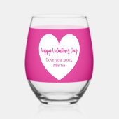 Hete roze witte hart Valentijnsdag Wijnglas Zonder Voet (Voorkant)