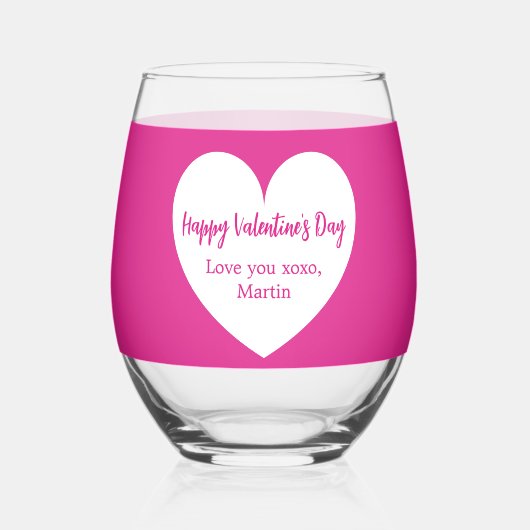 Hete roze witte hart Valentijnsdag Wijnglas Zonder Voet (Achterkant)