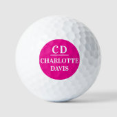 Hete roze witte monogram naam golfballen (Voorkant)