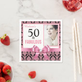 Hete roze witte zwarte damask 50ste Verjaardag ser Servet (Insitu)