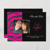 Hete roze zebra Save the Date Foto briefkaarten, Aankondigingskaart (Voorkant / Achterkant)