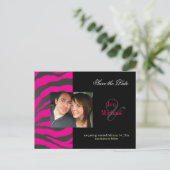 Hete roze zebra Save the Date Foto briefkaarten, Aankondigingskaart (Staand voorkant)