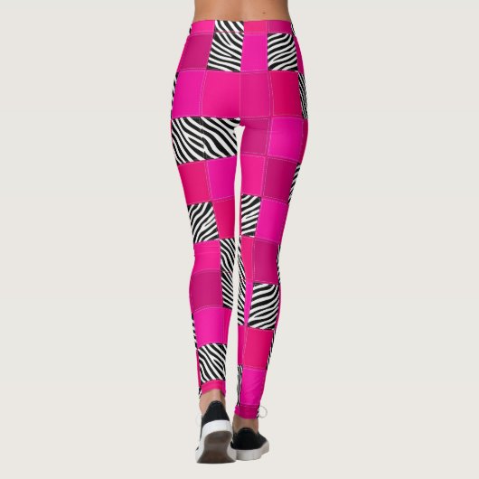 Hete Roze Zebraprint Patchwork Leggings (Achterkant)