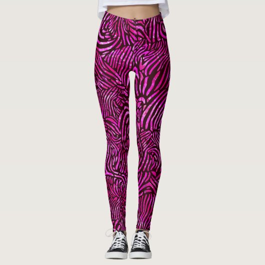 Hete roze Zibra Stripes Leggings (Voorkant)