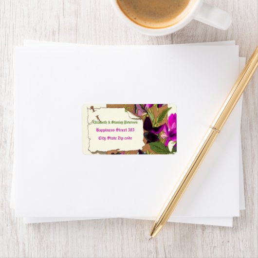  hete roze zoete erwtenbloemen trouwlabel etiket (Insitu)