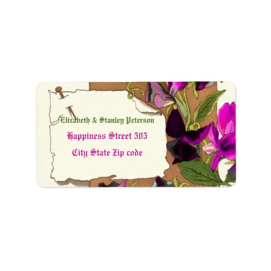  hete roze zoete erwtenbloemen trouwlabel etiket (Voorkant)