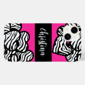 Hete roze zwart-witte zebra patroon hartnaam Case-Mate iPhone case (Achterkant (horizontaal))