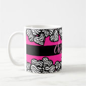Hete roze zwart-witte zebra patroon hartnaam koffiemok (Links)