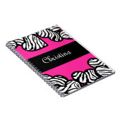 Hete roze zwart-witte zebra patroon hartnaam notitieboek (Rechterzijde)