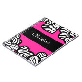Hete roze zwart-witte zebra patroon hartnaam notitieboek (Linkerzijde)