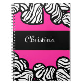 Hete roze zwart-witte zebra patroon hartnaam notitieboek (Voorkant)
