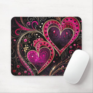 HETE ROZE & ZWARTE ABSTRACTE VALENTIJNSDAG HARTEN MUISMAT