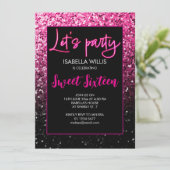 Hete roze zwarte sprankelingen Sweet 16 neon laat  Kaart (Staand voorkant)