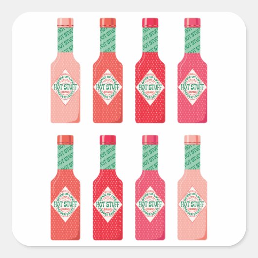 Hete Saus Flessen Heet Spicy Stuff Gift Vierkante Sticker (Voorkant)