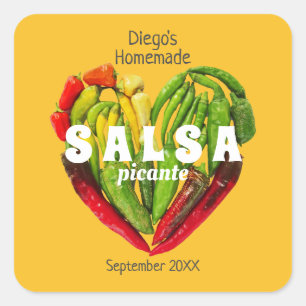 Hete spicyrode, gele Spaanse peper, hart Vierkante Sticker