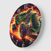 Hete staaf die bij zonsondergang door vlammen raas grote klok (Hoek)