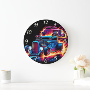 Hete staven racen door een vurig landschap in de s grote klok