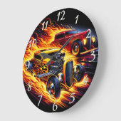 Hete staven racen door een vurig nachtlandschap grote klok (Hoek)