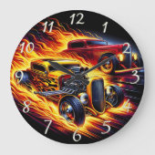 Hete staven racen door een vurig nachtlandschap grote klok (Voorkant)