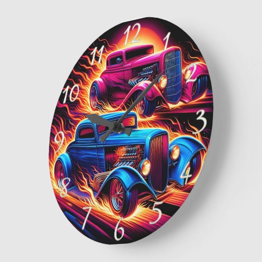  hete staven racen onder een vurige zonsondergang grote klok (Hoek)