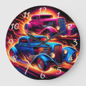  hete staven racen onder een vurige zonsondergang grote klok (Voorkant)