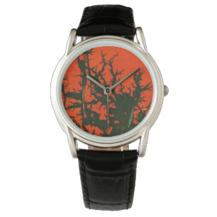 Hete steenkool, vulkaan, lava, zwart op warm rood horloge