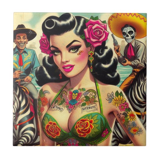  hete Tattoo meisje Tegeltje (Voorkant)